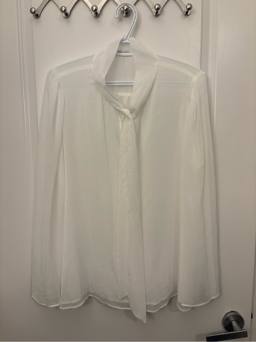 Calvin Klein Ivory Sheer Blouse with Tie Detail